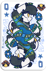 Size: 400x600 | Tagged: safe, artist:azimooth, oc, oc only, oc:mona chrome, pegasus, pony, cutie mark, golden eyes, playing card, queen, unshorn fetlocks