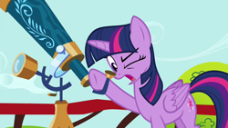 Size: 1280x720 | Tagged: safe, screencap, twilight sparkle, twilight sparkle (alicorn), alicorn, pony, testing testing 1-2-3, female, mare, solo, telescope