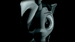 Size: 2560x1440 | Tagged: safe, artist:jollyoldcinema, oc, oc only, oc:blacklightsorane, alicorn, pony, 3d, alicorn oc, black background, dark, darkness, monochrome, simple background, solo, source filmmaker, stylised