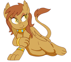 Size: 1112x970 | Tagged: safe, artist:dbkit, oc, oc only, oc:cleo, sphinx, bracelet, commission, draw me like one of your french girls, jewelry, simple background, solo, sphinx oc, sultry pose, transparent background