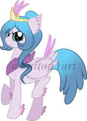 Size: 1024x1428 | Tagged: safe, artist:t-aroutachiikun, oc, oc only, oc:princess coriolis, hybrid, feathered fetlocks, female, magical lesbian spawn, offspring, parent:princess celestia, parent:queen novo, raised hoof, simple background, solo, transparent background