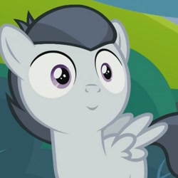 Size: 477x477 | Tagged: safe, edit, edited screencap, screencap, rumble, pegasus, pony, marks and recreation, colt, inverted mouth, male, reaction image, smiling, solo