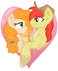 Size: 595x726 | Tagged: safe, artist:tuppkam1, bright mac, pear butter, pony, the perfect pear, brightbutter, female, heart, male, shipping, simple background, straight, transparent background, watermark