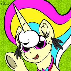 Size: 2000x2000 | Tagged: safe, artist:calena, derpibooru exclusive, oc, oc only, oc:trinity deblanc, pony, unicorn, avatar, ear piercing, earring, high five, jewelry, piercing, profile, smiling, solo