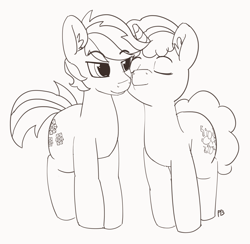 Size: 5099x4982 | Tagged: safe, artist:pabbley, double diamond, party favor, pony, absurd resolution, gay, male, monochrome, nuzzling, partydiamond, shipping
