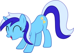 Size: 4500x3199 | Tagged: safe, artist:slb94, minuette, pony, unicorn, behaving like a dog, cute, excited, eyes closed, face down ass up, female, mare, open mouth, simple background, solo, transparent background, vector