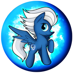 Size: 2539x2539 | Tagged: safe, artist:flamevulture17, night glider, pegasus, pony, commission, female, mare, orb, raised hoof, smiling, solo, spread wings, wings