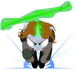 Size: 2400x2199 | Tagged: safe, artist:aaronmk, oc, oc only, oc:littlepip, pony, unicorn, fallout equestria, fanfic, fanfic art, female, glowing horn, horn, magic, mare, messy mane, metal gear, metal gear rising, raiden, running, simple background, sword, telekinesis, transparent background, vector, weapon