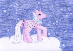 Size: 1024x719 | Tagged: safe, artist:normaleeinsane, milky way (g1), pony, g1, solo, traditional art