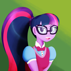 Size: 2000x2000 | Tagged: safe, artist:7los7, sci-twi, twilight sparkle, equestria girls, clothes, female, glasses, open mouth, smiling, solo