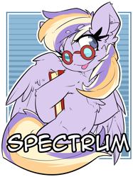 Size: 1498x2000 | Tagged: safe, artist:bbsartboutique, oc, oc only, oc:spectrum, pegasus, pony, badge, book, con badge, glasses, transparent background