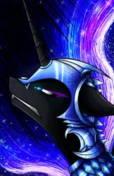 Size: 3300x5100 | Tagged: safe, artist:flamevulture17, nightmare moon, alicorn, pony, female, helmet, mare, solo