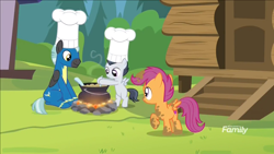 Size: 1280x720 | Tagged: safe, screencap, rumble, scootaloo, thunderlane, pegasus, pony, marks and recreation, chef's hat, colt, hat, male