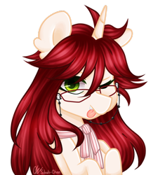 Size: 1024x1090 | Tagged: safe, artist:silvah-chan, artist:sketchyhowl, pony, unicorn, black butler, crossover, female, glasses, grell sutcliff, mare, one eye closed, simple background, solo, tongue out, transparent background, wink