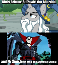 Size: 1280x1440 | Tagged: safe, edit, edited screencap, screencap, star swirl the bearded, pony, shadow play, chris britton, disney, exploitable meme, marvel, meme, misspelling, mr. sinister, same voice actor, toon disney, x-men, x-men the animated series