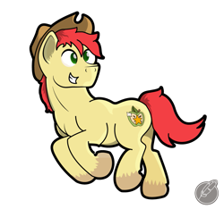 Size: 949x888 | Tagged: safe, artist:moonlightfan, bright mac, pony, the perfect pear, hat, male, running, simple background, solo, stallion, transparent background