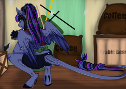 Size: 4299x3035 | Tagged: safe, artist:theecchiqueen, oc, oc only, oc:pandie, anthro, unguligrade anthro, apron, black mold, clothes, female, leonine tail, looking back, mare, mold, solo, squatting