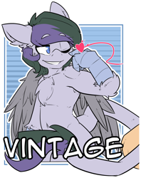 Size: 1670x2106 | Tagged: safe, artist:bbsartboutique, oc, oc only, oc:vintage collection, hippogriff, badge, chest fluff, con badge, leonine tail, simple background, transparent background