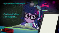 Size: 1920x1080 | Tagged: safe, edit, edited screencap, screencap, sci-twi, twilight sparkle, eqg summertime shorts, equestria girls, mad twience, exploitable meme, laboratory, meme, sci-twi's portrait