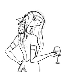 Size: 853x865 | Tagged: safe, artist:28gooddays, anthro, female, glass, mare, monochrome, sketch, solo, wine glass