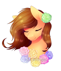 Size: 2308x2680 | Tagged: safe, artist:itsizzybel, oc, oc only, oc:izzy, earth pony, pony, bust, eyes closed, female, flower, high res, mare, portrait, simple background, solo, transparent background