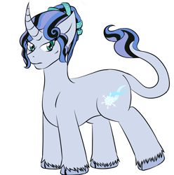 Size: 2000x2016 | Tagged: safe, artist:jolliapplegirl, oc, oc only, oc:glacial dust, unicorn, art trade, curved horn, female, mare, solo, unshorn fetlocks