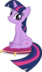 Size: 2612x4460 | Tagged: safe, artist:tomfraggle, twilight sparkle, unicorn twilight, pony, unicorn, stare master, cute, female, looking at you, mare, pillow, simple background, sitting, sitting on pillow, smiling, solo, transparent background, vector