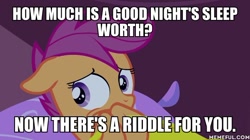 Size: 600x337 | Tagged: safe, edit, edited screencap, screencap, scootaloo, sleepless in ponyville, batman the animated series, image macro, meme