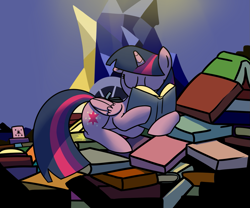 Size: 1255x1044 | Tagged: safe, artist:neuro, twilight sparkle, twilight sparkle (alicorn), alicorn, pony, a health of information, book, book nest, female, mare, pile, sleeping, solo, that pony sure does love books, that was fast