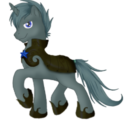 Size: 900x900 | Tagged: safe, artist:soulcreeper12, oc, oc only, oc:scope sight, pony, unicorn, 2018 community collab, armor, derpibooru community collaboration, looking at you, male, photoshop, simple background, smiling, smirk, stallion, transparent background