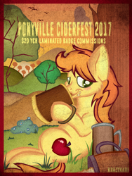 Size: 960x1280 | Tagged: safe, artist:krazykari, braeburn, earth pony, pony, drinking, male, missing accessory, mug, smiling, solo, stallion, tree