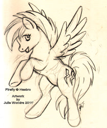 Size: 553x660 | Tagged: safe, artist:blackfrost, firefly, pegasus, pony, g1, sketch, solo, traditional art