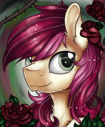 Size: 4000x4800 | Tagged: safe, artist:ilynalta, roseluck, earth pony, pony, absurd resolution, bust, female, flower, mare, portrait, rose, solo