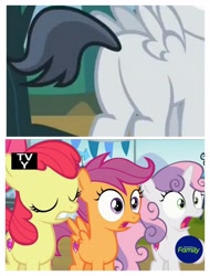 Size: 3106x4096 | Tagged: safe, edit, edited screencap, screencap, apple bloom, rumble, scootaloo, sweetie belle, pegasus, pony, marks and recreation, colt, comic, cutie mark crusaders, discovery family logo, male, plot, rumbloom, screencap comic, shipping, straight, varying degrees of want