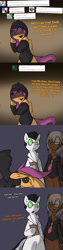 Size: 750x3000 | Tagged: safe, artist:conmanwolf, scootaloo, oc, oc:shady gear, pony, fanfic:rainbow factory, ask factory scootaloo, clipboard, clothes, comic, factory scootaloo