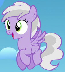 Size: 554x612 | Tagged: safe, screencap, sweet pop, pegasus, pony, the cutie re-mark, cropped, female, filly, flying, foal, open mouth, solo