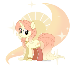 Size: 2775x2409 | Tagged: source needed, safe, artist:arcadianphoenix, oc, oc only, oc:sahara sunset, pony, unicorn, bracelet, braid, clothes, cutie mark, female, jewelry, mare, necklace, socks, solo