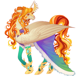 Size: 670x670 | Tagged: safe, artist:sitaart, derpibooru import, oc, oc only, oc:queen illiana, alicorn, pony, clothes, dungeons and dragons, female, jewel, jewelry, mare, multicolored hair, orange eyes, pathfinder, pen and paper rpg, ponyfinder, royalty, rpg, simple background, solo, transparent background, white fur, wings