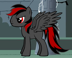 Size: 477x383 | Tagged: artist needed, safe, derpibooru import, oc, oc only, oc:darkblaze, oc:donut steel, pony creator, red and black mane, red and black oc, solo