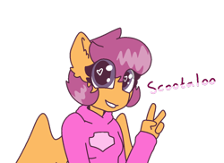 Size: 1024x745 | Tagged: safe, artist:tiffany-mlp, derpibooru import, scootaloo, oc, oc:ponytale scootaloo, anthro, comic:ponytale, solo