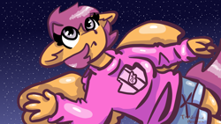 Size: 1366x768 | Tagged: safe, artist:thestuffedpokemon, derpibooru import, scootaloo, oc, oc:ponytale scootaloo, anthro, comic:ponytale, solo