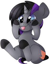 Size: 1616x2093 | Tagged: safe, artist:donutnerd, derpibooru import, oc, oc only, oc:purple flame, oc:purpleflame, pony, unicorn, black, blue, cute, cutie mark, digital, eye, eyes, fire, fur, gray, hooves, male, purple, silly, silly pony, simple background, sitting, solo, stallion, tongue out, transparent background