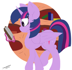 Size: 2560x2500 | Tagged: safe, artist:platenjack, derpibooru import, twilight sparkle, twilight sparkle (alicorn), alicorn, pony, book, bookshelf, female, golden oaks library, horn, reading, solo, walking, wings