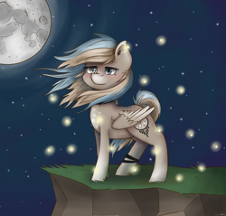 Size: 2806x2686 | Tagged: safe, artist:kysimon, derpibooru import, oc, oc:ariawolff, pegasus, pony, ear piercing, moon, night, piercing, solo