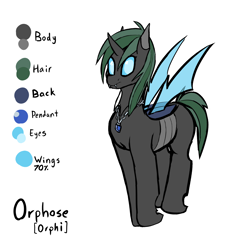 Size: 2344x2344 | Tagged: safe, artist:ampderg, derpibooru import, oc, oc only, oc:orphose, changeling, changeling oc, female, jewelry, necklace, reference sheet, solo