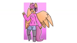 Size: 1280x720 | Tagged: safe, artist:amberlovessans, derpibooru import, scootaloo, oc, oc only, oc:ponytale scootaloo, anthro, comic:ponytale, solo