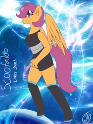 Size: 1830x2440 | Tagged: safe, artist:thefoxgalefacktory, derpibooru import, scootaloo, oc, oc only, oc:ponytale scootaloo, anthro, comic:ponytale, solo