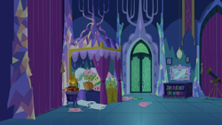 Size: 1920x1080 | Tagged: safe, derpibooru import, screencap, school daze, bedroom, gramophone, mirror, no pony, telescope, twilight's bed, twilight's bedroom, twilight's castle