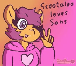 Size: 370x320 | Tagged: safe, artist:nao-chan173, derpibooru import, scootaloo, oc, oc only, oc:ponytale scootaloo, anthro, comic:ponytale, solo