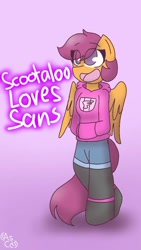 Size: 600x1067 | Tagged: safe, artist:artistdoodles, derpibooru import, scootaloo, oc, oc only, oc:ponytale scootaloo, anthro, comic:ponytale, solo